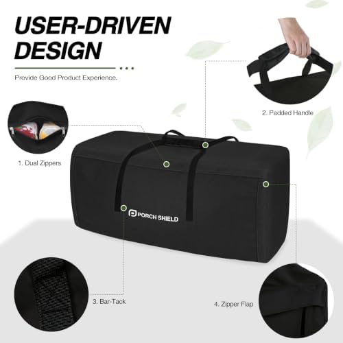 Porch Shield Outdoor Cushion Storage Bag 62" L x 20" W x 28" H, Black - Image 3