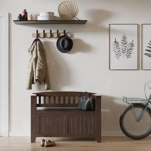 SIMPLIHOME Acadian 36" Wide Solid Wood Storage Bench in Brunette Brown - Image 2