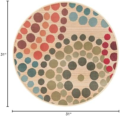 Unique Loom Outdoor Modern Collection Area Rug - Spark (2' 7" Round Beige/Burgundy) - Image 2
