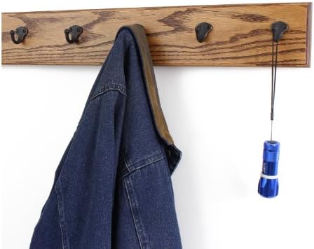 Oak Wall Mounted Coat Rack with Aged Bronze Singular Style Hooks 4.5" Ultra Wide (Chestnut, 25.5" x 4.5" with 5 Hooks) - Image 2