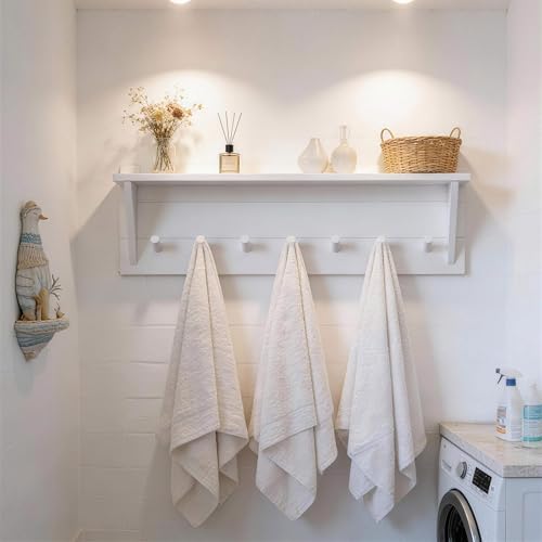WEBI Coat Rack Wall Mount with Shelf,30" Long Entryway Wall Shelf with Hooks Underneath,7 Peg Hooks for Hanging Coats,Caps,Jacket,Clothes,White - Image 6