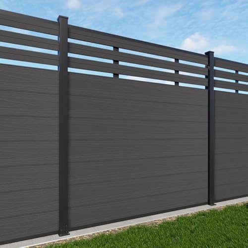 6x6 FT Wood Composite Privacy Fence Panel,Semi-Enclosed Outdoor AC Unit Cover,Trash Can Barrier | Weatherproof, Easy Installation, Durable Composite Fencing (Silver Gray with 1 Post) by Treslam