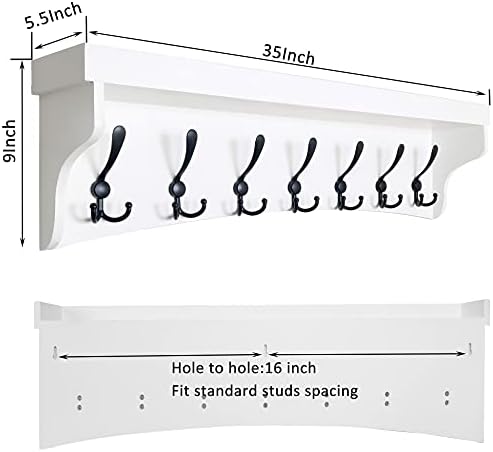 WEBI Coat Rack Wall Mount with Shelf,35" Long White Wall Shelf with Hooks Underneath,Entryway Coat Rack with 7 Triple Hooks for Hanging Coats,Bathroom,Mudroom,Hallway - Image 2