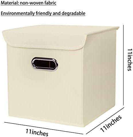 Closet Organizers Fabric Storage Bins With Lids Collapsible Cube Storage Organizer Basket With Handles,Storage Boxes for Clothes Storage,Office,Laundry,Shelves,6 Pack,（Creamy-White - Image 2