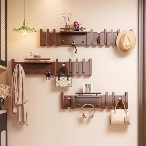 Paint Wood Wall Mounted Coat RackHooks Piano Key Hangers Natural Solid Wood Hanger Non-Woven Fabric Clothes Hangers for Closet, Kitchen, Bedroom, Bathroom, Entryway（Novel Beech 10 Hooks） - Image 2