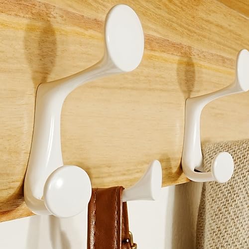SKOLOO Wall Shelf with Hooks, 24-Inch Coat Rack Wall Mount with Shelf Organizer - Lightweight & Sturdy​​, 5 Tri Hooks - Perfect for Entryway, Hallway, Living Room, Bedroom, Mudroom, Natural & White - Image 7
