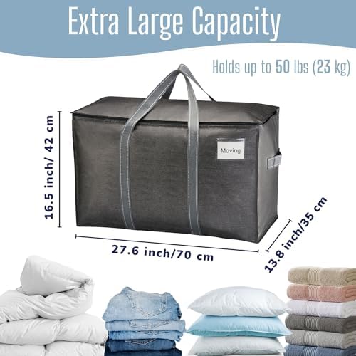 VENO 6 Pack Heavy Duty Moving Bags, Extra Large Storage Bags with Reinforced Handles & Strong Zippers, Foldable & Reusable Moving Box Alternative for Clothes & Dorm Storage - Image 4