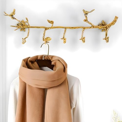 Brass Hanger Wall Mounted Long, 6 Hooks for Hanging Jackets, 20 inch Hook Rack, Hook Rail, Hanger Wall Mounted, Used for Clothes, Jackets, Hats, Gold by YACSNBF