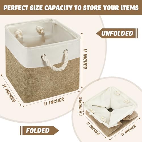 6 Pack 11x11 Inch Boho Cube Storage Bins Fabric Square Cube Basket, 6 Color - Image 2