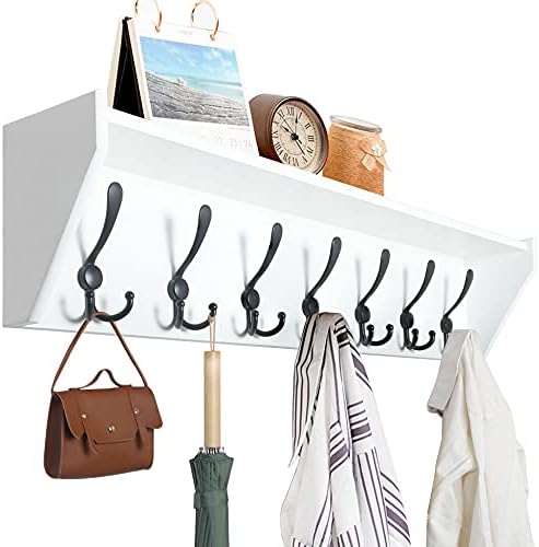 WEBI Coat Rack Wall Mount with Shelf,35" Long White Shelf with Hooks Underneath,7 Triple Hooks,Key Rack for Wall,Entryway Shelves for Wall by WEBI