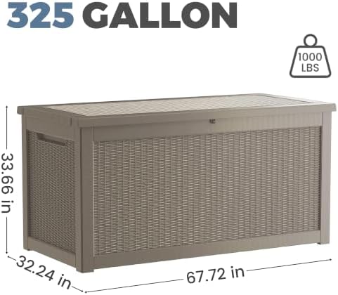 325 Gallon Outdoor Storage Box Waterproof, Lockable Resin Deck Box Large Storage Bin for Patio Furniture Cushion, Garden Tools, Pool Accessories, UV-Resistant Outside, Grey - Image 3