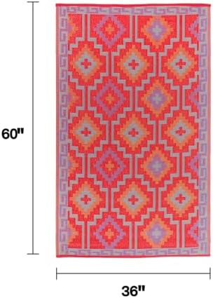 Fab Habitat Outdoor Rug - Waterproof, Fade Resistant, Crease-Free - Premium Recycled Plastic - Vintage Kilim - Porch, Deck, Balcony, Mudroom, Laundry Room, Patio - Lhasa - Orange & Violet - 3 x 5 ft - Image 2