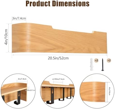 Coat Rack Wall Mount with Hidden Hooks, Wall Hooks with Shelf, Wall Key Holder Mount Wooden Shelf Entryway Hooks for Bedroom Bathroom for Hanging Coats Hats Bags Towels (Oak, 5 Hooks) - Image 3