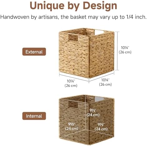 StorageWorks 10.5 inch Wicker Storage Baskets, Handwoven Wicker Basket for Organizinng, Foldable Water Hyacinth Square Storage Cubes, Natural, 4Pack - Image 2