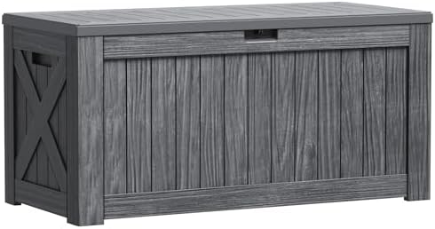 Greesum Outdoor Storage Box 120 Gallon Storage Bin with Lid for Patio Furniture, Garden Tools, Pool Supplies, Lockable, Waterproof and UV Resistant, Gray by BuynowfromGreesum