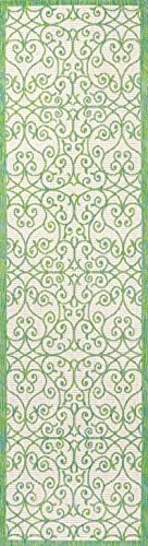 Eyely Filigree Weave Runner Rug 2X8 Cream/Green, Indoor Outdoor Rug - Image 3