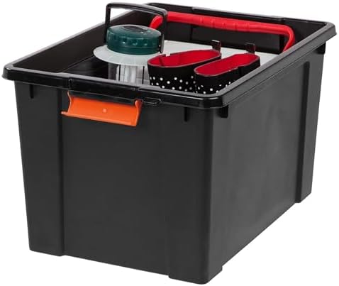 IRIS USA 20 Gallon Lockable Storage Bins with Lids, 4 Pack - Made in USA, Heavy Duty, Stackable Containers, Garage Organizing Bins Moving Tubs, Rugged Sturdy Equipment Utility Box - Black/Orange - Image 4