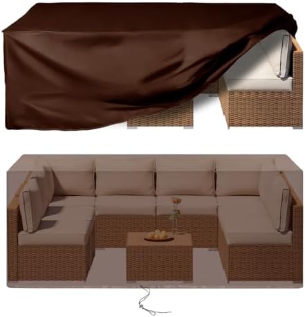 UPGRADE Outdoor Furniture Covers, Custom Size 60"(L) x 48"(W) x 34"(H) Rectangular Patio Table and Chair Waterproof Covers, Heavy Duty 420D, Coffee by UPGRADE