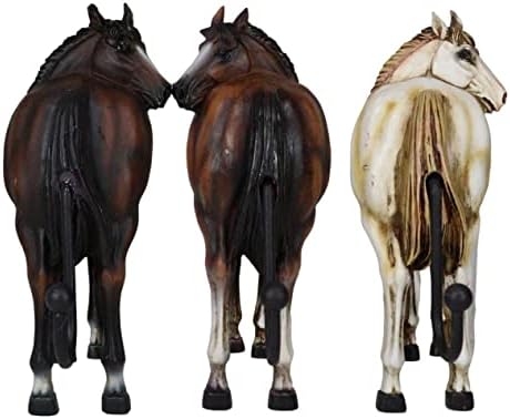 Ebros Gift Set of 3 Rustic Western Country Farm Black Brown Chestnut Horses Hind Butt Hindquarter Coat Key Hat Leash Backpack Wall Hanging Hooks Decor Hangers Cowboy Horse Hook Organizers by EbrosGift