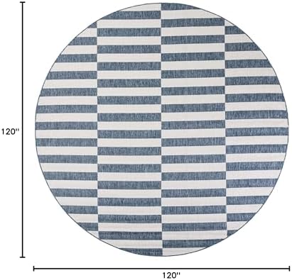 Unique Loom Outdoor Striped Collection Area Rug - Striped (10' Round Blue/Ivory) - Image 2