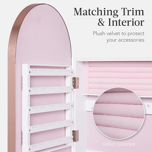 Best Choice Products Arch Mirror Jewelry Cabinet, Jewelry Storage Organizer, Armoire, Lockable Wall or Door Mountable, Full-Length Mirror - Rose Gold - Image 4