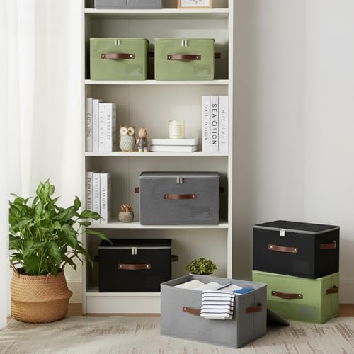 ANMINY Storage Box Fabric Bins with Zipper Lid, 17.7"x13.8"x10" Gray, 3PCS - Image 2