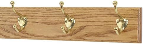 Solid Oak Coat Rack with Solid Brass Hat and Coat Style Hooks - Made in The USA (Golden Oak, 15" x 3.5" with 3 Hooks) by PEG+AND+RAIL