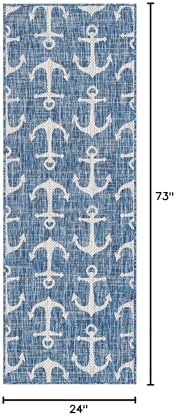 Unique Loom Outdoor Coastal Collection Area Rug - Ahoy (2'x 6' 1" Runner, Blue/ Ivory) - Image 2