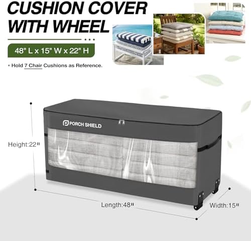 Porch Shield Rolling Cushion Storage Bag with Wheel 48"L x 15"W x 22"H,Grey - Image 2