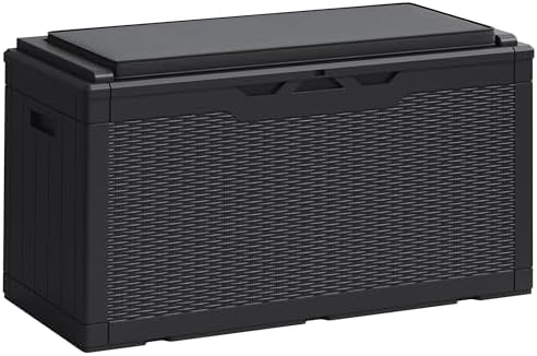 Greesum 100 Gallon Resin Deck Box Large Outdoor Storage Boxes with Cushions for Garden Tools, Patio Furniture Pillows, Pool Supplies, Black by BuynowfromGreesum