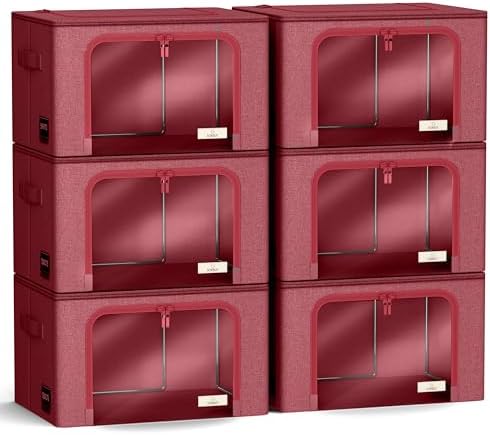 Sorbus Clothing Storage Bins with Clear Window, Metal Frame (6 Pack, Pink) - Image 7