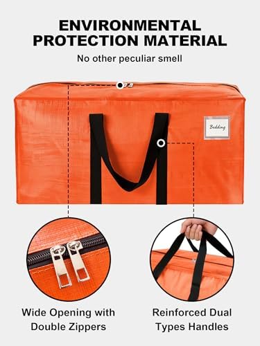 HOMESURE Supports 200lbs Heavy Duty Moving Bags - Strong Zipper & Wrap-Around Handles - Water-Resistant Storage Totes, Durable Alternative to Moving Boxes - 12 Pack - Orange - Image 7