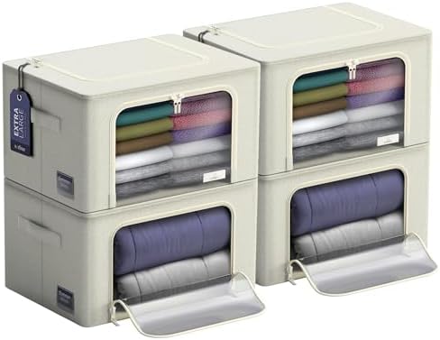 Sorbus Jumbo Clothing Storage Bins with Clear Window (4 Pack, Beige) by Sorbus