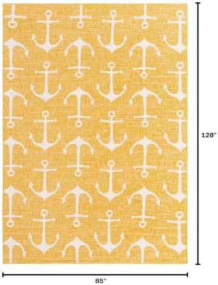 Unique Loom Outdoor Coastal Collection Area Rug - Ahoy (7' 1" x 10' Rectangle, Yellow) - Image 2