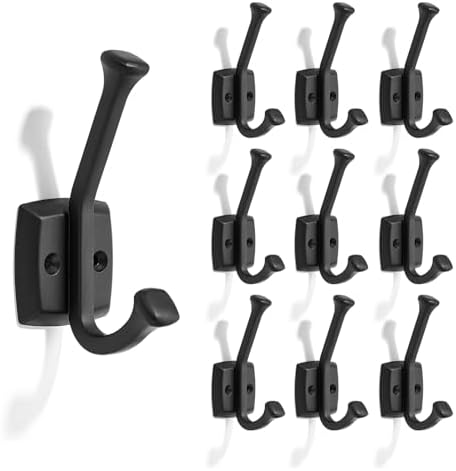 10 Pack 4-3/4 inch Black Coat Hooks, Wall Mounted with Screws Suitable for Hanging Keys, Bath Towel, Bags, Hats, etc. Square Zinc Alloy mudroom Hooks by CABDM