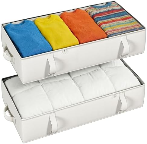 2-Pack Under Bed Storage Containers, 8 Inches Tall Clothes Storage, Beige by Makestorageclosetolife