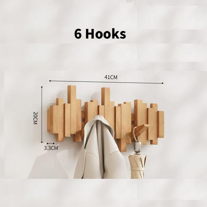 Key Holder Wall Mount, Splicable Wooden Piano Coat Rack Wall Mount, Modern Wall Art Flip Down Magnetic Hooks Wall Hook Hat Hanger for Entryway Key Holder Bedroom Kitchen (natural wood color, 6 Hooks) - Image 2