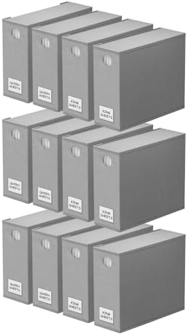 SpaceAid 12 Pack Bed Sheet Organizers and Storage, Foldable Sheet Organizer for Linen Closet, Sheets Set Folder Keeper with Window XL (Queen & King Size) Bedding Container (Gray, 12 Pack) by SpaceAid
