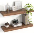 Acovy 24 Inch Floating Shelves, 8 Inch Deep Floating Shelves for Wall, Hanging Shelf with Invisible Brackets, Deep Shelves for Bathroom, Bedroom, Living Room, Walnut, Set of 2 by Acovy