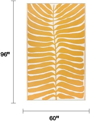 Fab Habitat Tropical Botanical Floral Outdoor Rug - Waterproof, Crease-Free Fade Resistant, Reversible - Recycled Plastic - Patio Porch Balcony Deck Yard Garden - Hilo Honey - 5x8 ft - Image 2