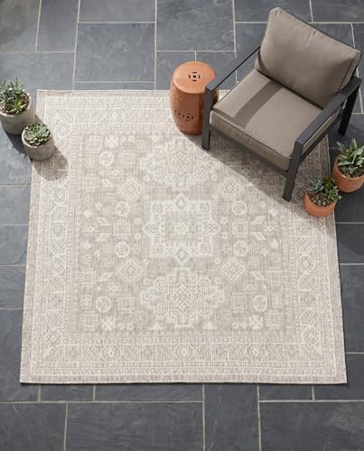 Rugs.com - Outdoor Aztec Rug – 5 Ft Square Light Gray Indoor/Outdoor Rug – Flatweave Washable Area Rug for Patios, Decks, and Porches - Image 6