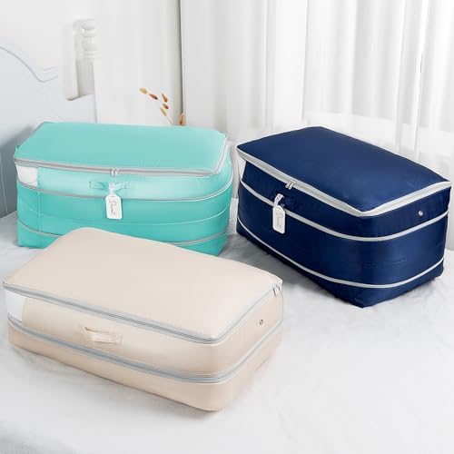 Comforter Storage Bag - Large Capacity Bedding Storage Bags Ultra Space Saving Self Compression Organizer, Washable Compression Bags for Storage Comforter Blanket Duvet Pillow, 4-Pack, Blue - Image 7