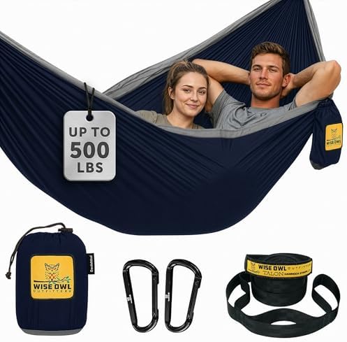 Wise Owl Outfitters Camping Hammock – up to 500lbs Portable Hammock with Tree Straps - Travel, Backpacking, Hiking, Outdoors Camping Gear - Single or Double by WiseOwlOutfitters