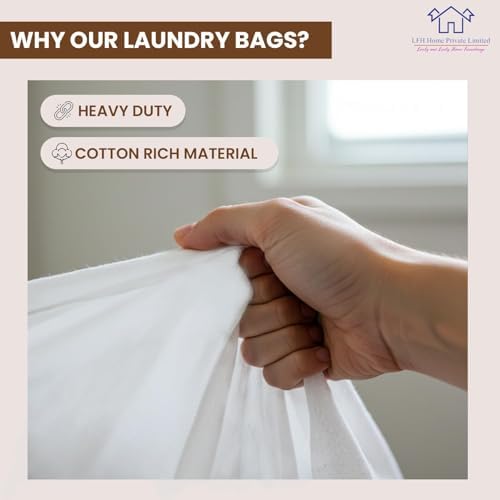 LFH Home Cotton Rich Large Laundry Bag with Handle, Heavy Duty Drawstring Closure Washable Laundry Bags, School Travel, Home, Hotel, College Dorm, Organizer Sack, Toy Clothes 24x36 (Pack of 4)-White - Image 5