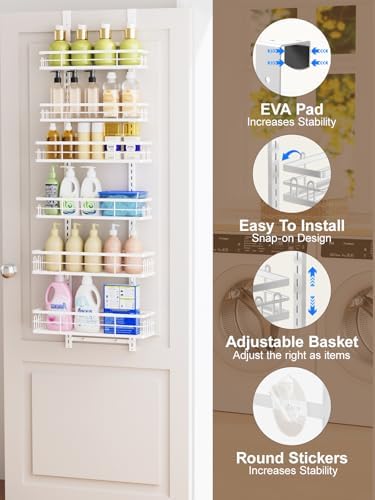 Delamu Over the Door Pantry Organizer, 6 Tier Pantry Door Organizer with Adjustable Basket, Door Spice Rack Seasoning Organizer, Metal Hanging Pantry Organizers and Storage for Kitchen,15.3" White - Image 3