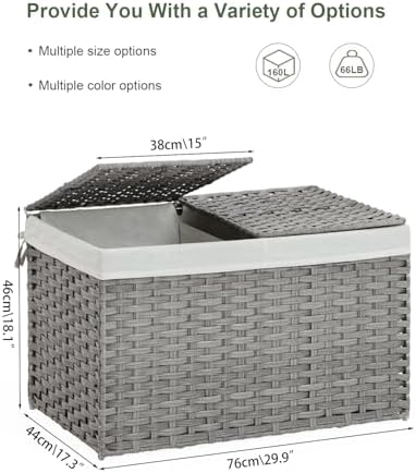 SETVSON Storage Basket with Lid Wicker Baskets for Storage, 160L Gray - Image 4