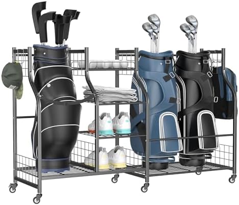 WALMANN Garage Golf Bag Stand, Large Golf Bag Storage with Golfing Accessories Storage Shelves Rolling Golf Bags Organizer by WALMANN