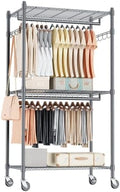 Homdox Narrow Rolling Garment Rack with Double Rods and 3 Adjustable Shelves, Compact Portable Closet Organizer for Bedroom, Dorm, Laundry Room, 23.62" W x 16.54" D x 80.71" H, Gray by HOMDOX