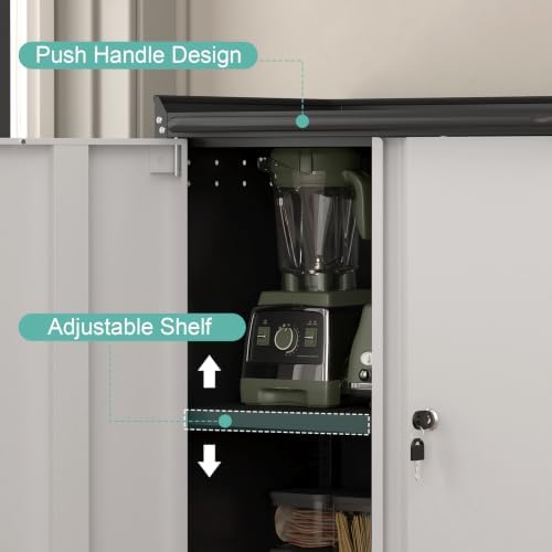 GREATMEET Garage Storage Cabinet with Wheels, Lockable Metal Storage Cabinet, Rolling Tool Cabinet with Adjustable Shelf, Push Handle for Shop, Home, Office, Black/Grey - Image 4