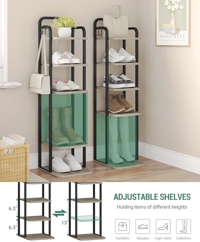 Hzuaneri 6 Tiers Vertical Shoe Rack, Tall Shoes Shelf with 2 Hooks - Image 4